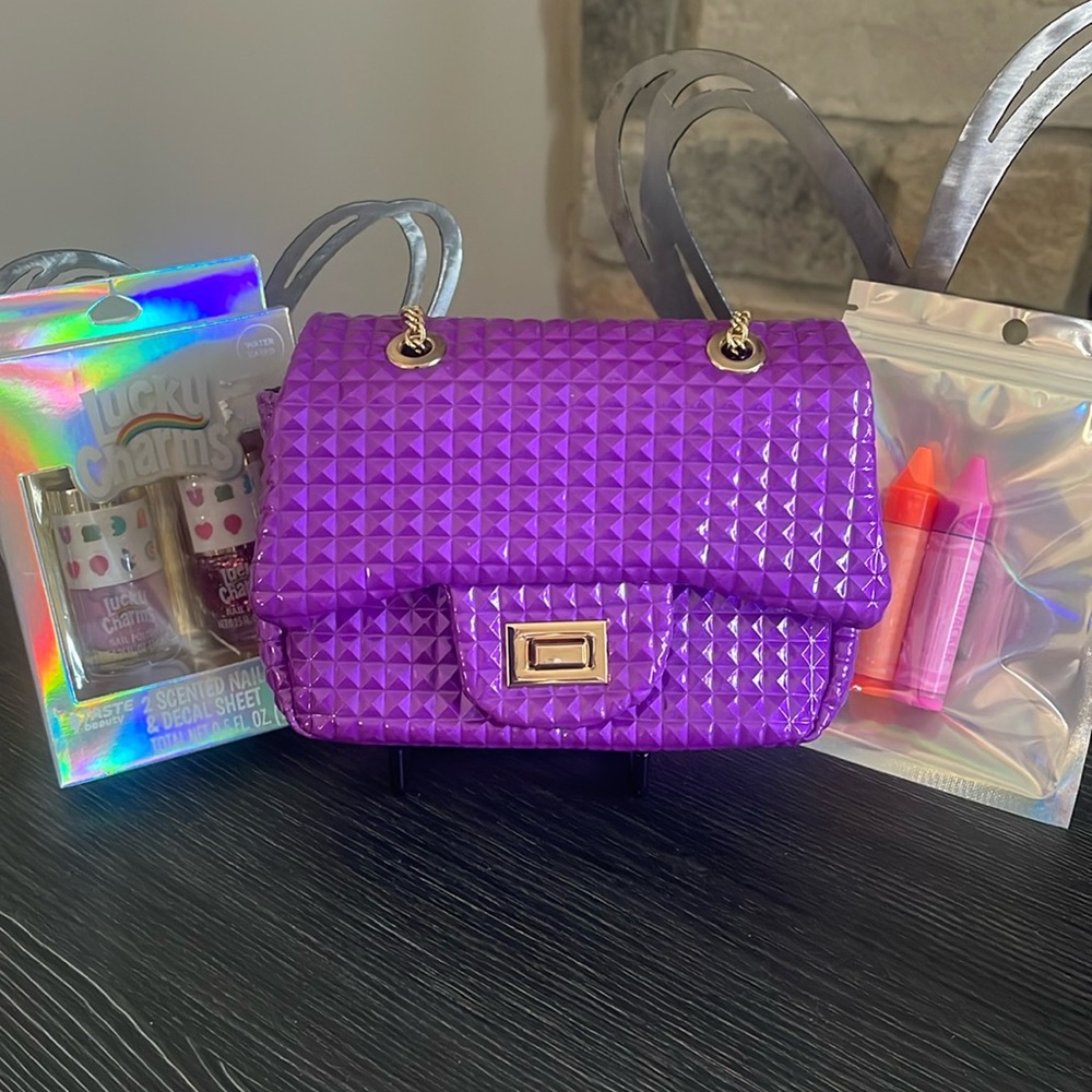 Chloe K (kids) Purple satchel/Crossbody Bundle (nail polish/Lip Smackers)